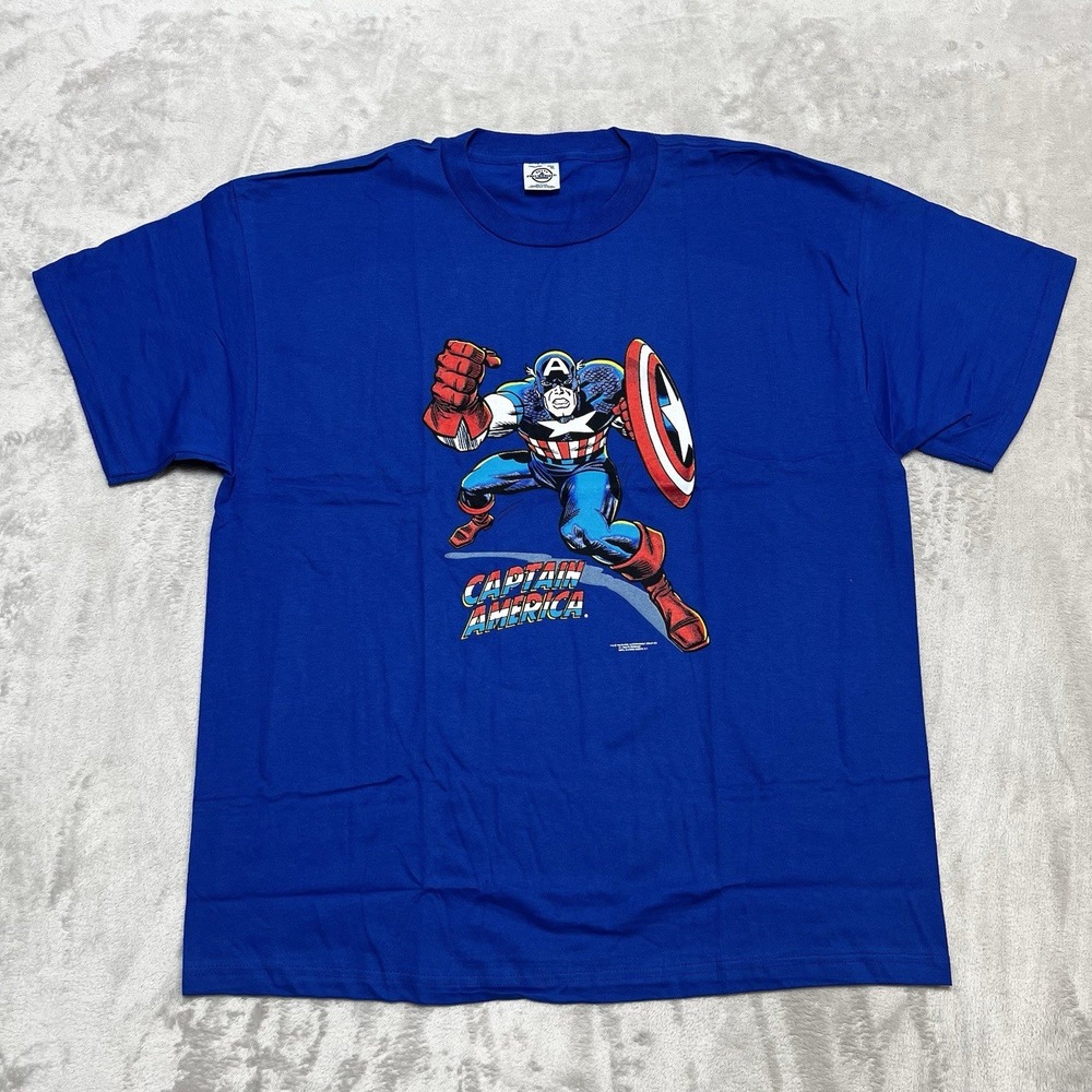 Vintage Captain America Shirt Mens XL Blue 1989 Marvel Comics Superhero 90s Tee